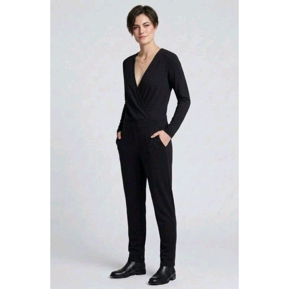 Bespoke Gorgeous Couture Made UK Black Stretch VNeck Wrap Dressy Jumpsuit Romper